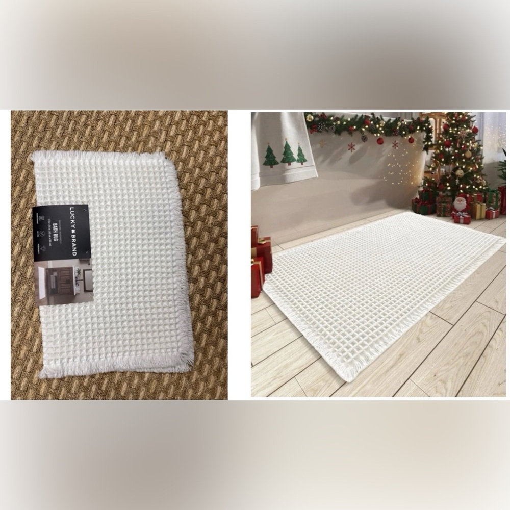 Lucky Brand Bath Mat 20x32” White Soft Waffle Non Slip Machine Washable NWT